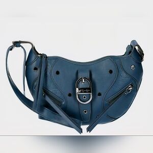 Jessica Simpson Purse Blue Silver Shoudler Bag With Buckle Handbag Tote Carrier